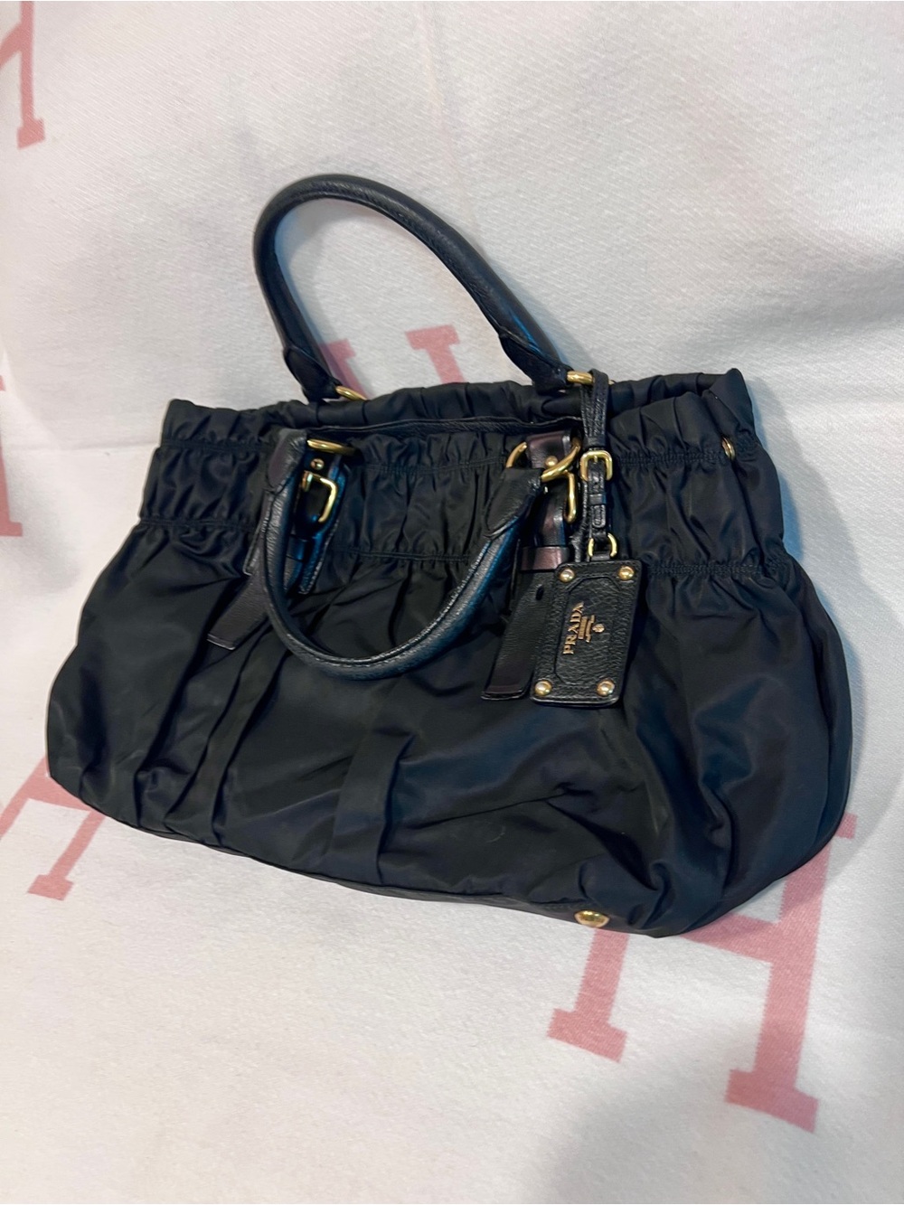 Prada⭐️Black Nylon Leather Tote with Gold Hardware!